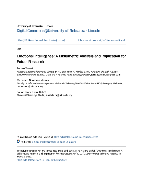 (PDF) Emotional Intelligence: A Bibliometric Analysis and Implication ...