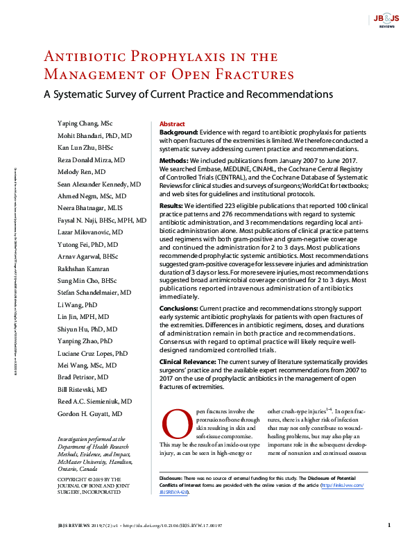 (PDF) Antibiotic Prophylaxis in the Management of Open Fractures