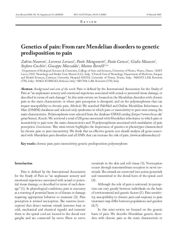 (PDF) of pain From rare Mendelian disorders to