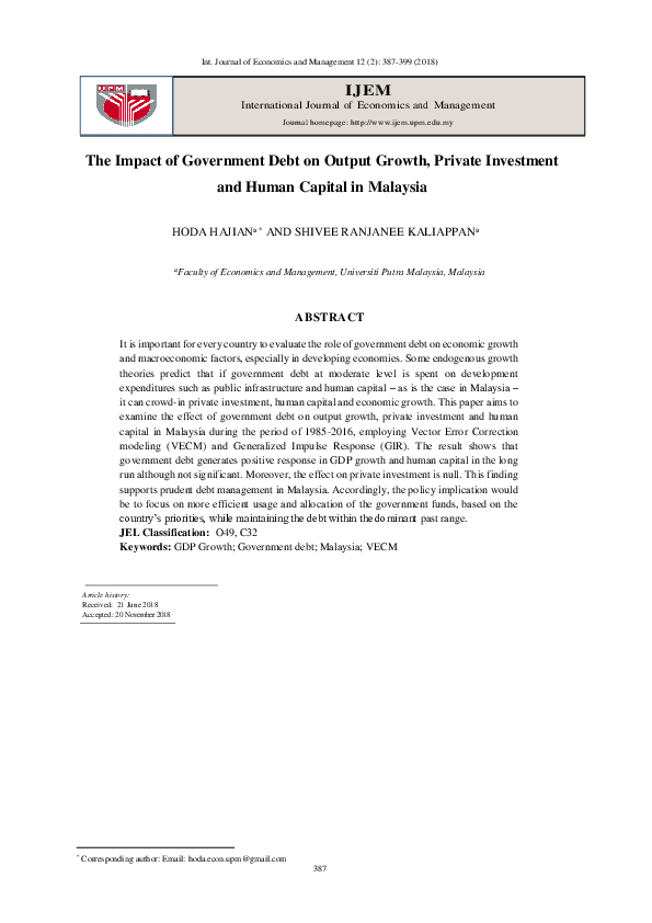 (PDF) The impact of government debt on output growth, private ...
