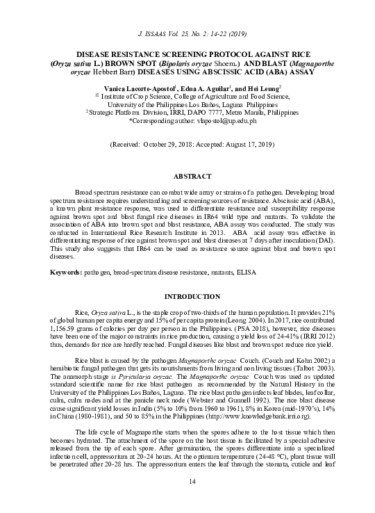 (PDF) Disease resistance screening protocol against rice (Oryza sativa ...