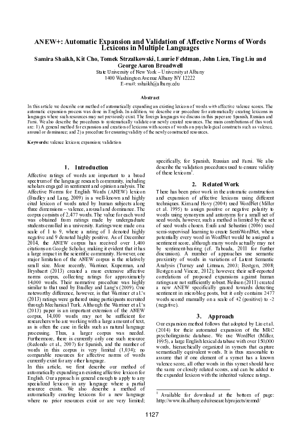 (PDF) ANEW+: Automatic Expansion and Validation of Affective Norms of ...