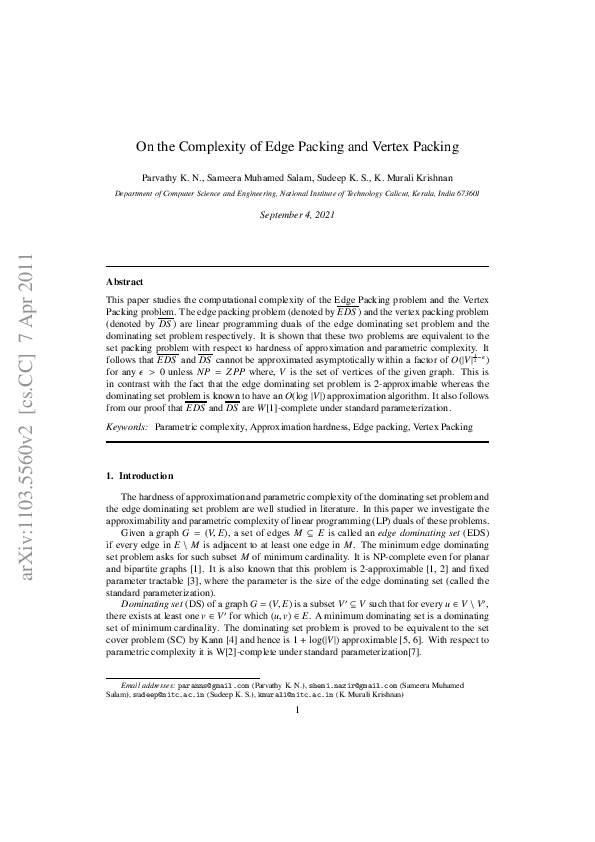 (PDF) On the Complexity of Edge Packing and Vertex Packing