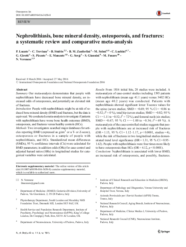(PDF) Nephrolithiasis, bone mineral density, osteoporosis, and
