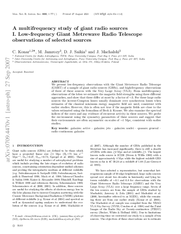 (PDF) A multifrequency study of giant radio sources - I. Low-frequency ...