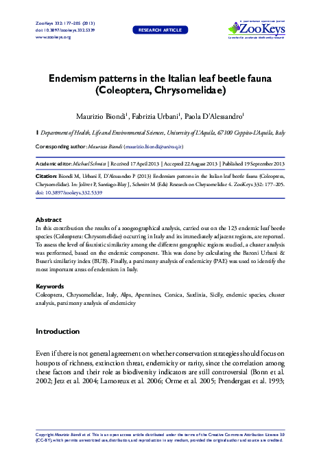 (PDF) Endemism patterns in the Italian leaf beetle fauna (Coleoptera ...