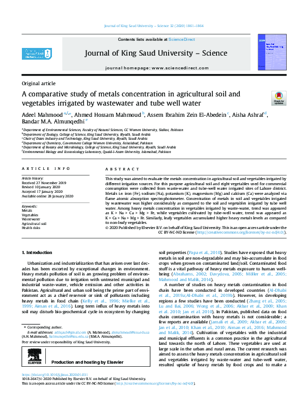 (PDF) A comparative study of metals concentration in agricultural soil ...
