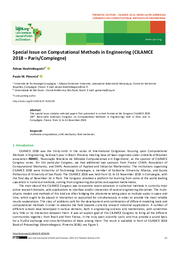 (PDF) Special Issue on Computational Methods in Engineering (CILAMCE ...