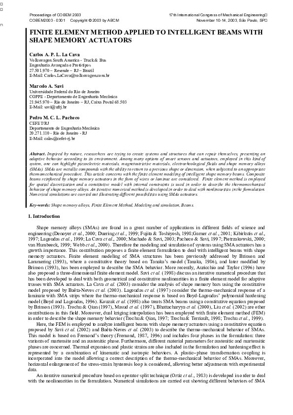 (PDF) Finite Element Method Applied to Intelligent Beams with Shape ...