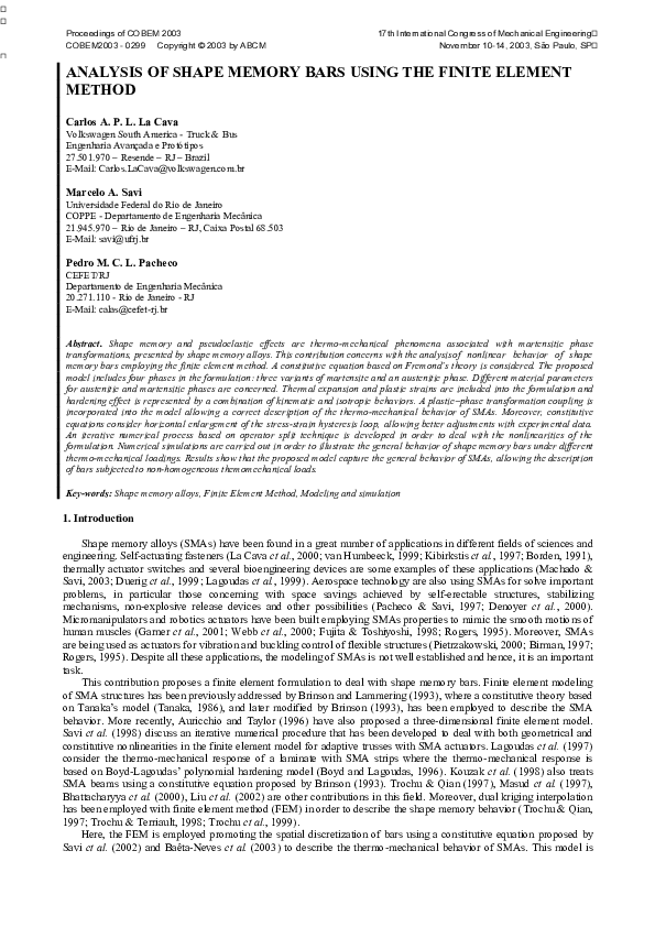 (PDF) Analysis of Shape Memory Bars Using the Finite Element Method