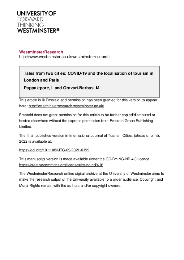 (PDF) Tales from two cities: COVID-19 and the localisation of tourism ...