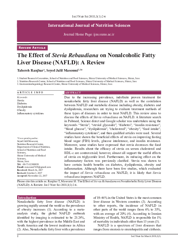 (PDF) The Effect of Stevia Rebaudiana on Nonalcoholic Fatty Liver