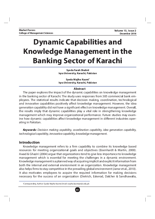 (PDF) Dynamic Capabilities and Knowledge Management in the Banking ...