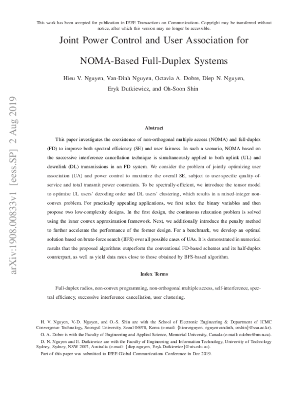 (PDF) Joint Power Control and User Association for NOMA-Based Full ...