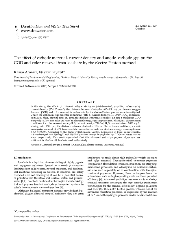(PDF) The effect of cathode material, current density and anode-cathode ...