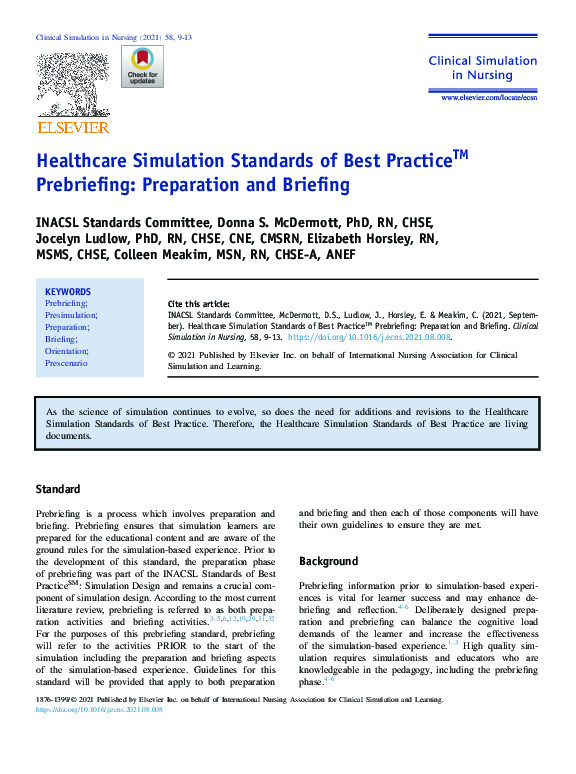 (PDF) Healthcare Simulation Standards of Best PracticeTM Prebriefing ...