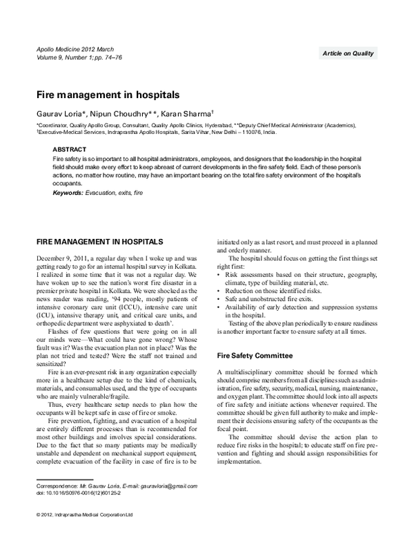(PDF) Fire management in hospitals Gaurav Loria Academia.edu