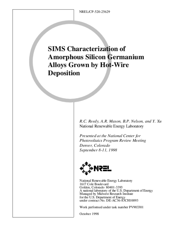 (PDF) SIMS characterization of amorphous silicon germanium alloys grown ...