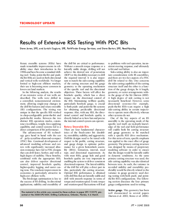 (PDF) Results of Extensive RSS Testing With PDC Bits