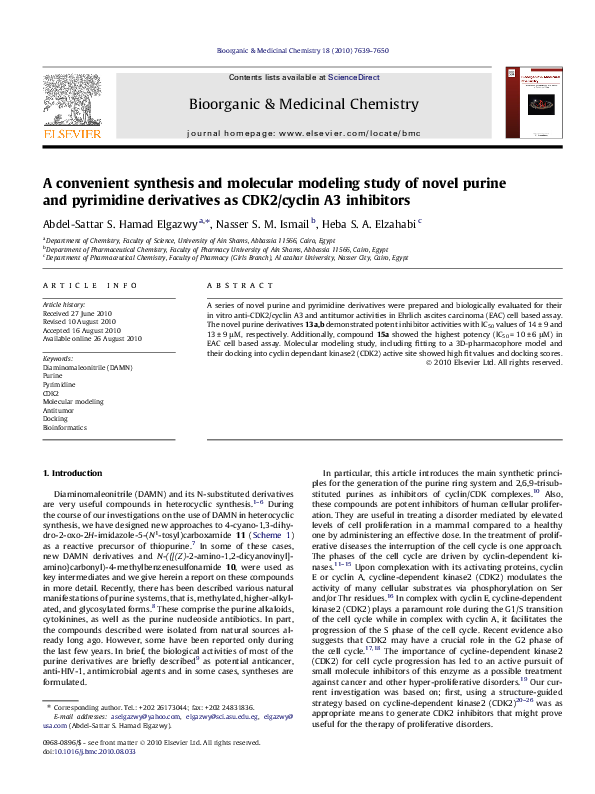 (PDF) A convenient synthesis and molecular modeling study of novel ...