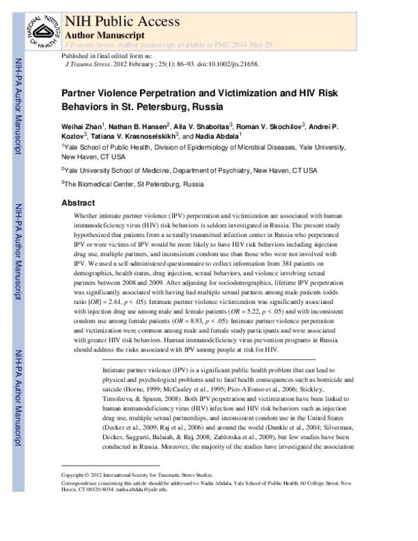 (PDF) Partner violence perpetration and victimization and HIV risk ...