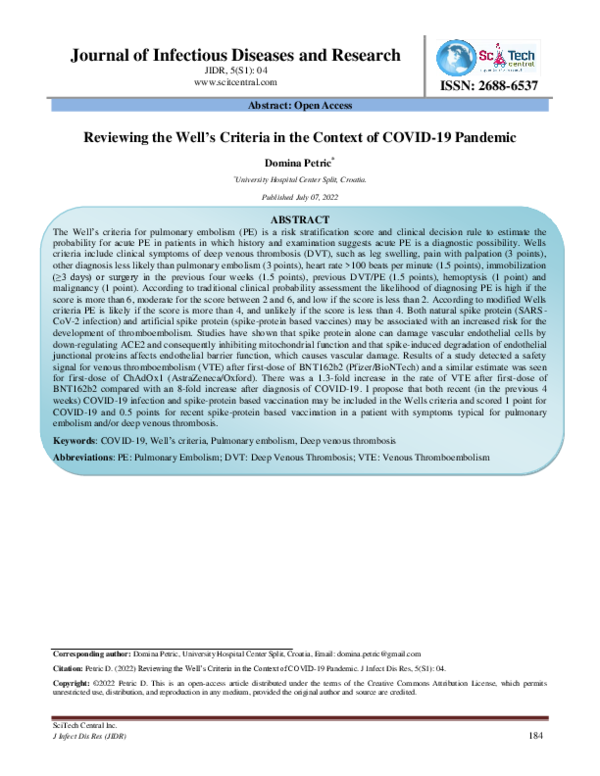 (PDF) Reviewing the Well's Criteria in the Context of COVID-19 Pandemic