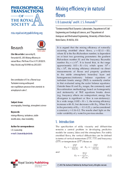 (PDF) Mixing efficiency in natural flows