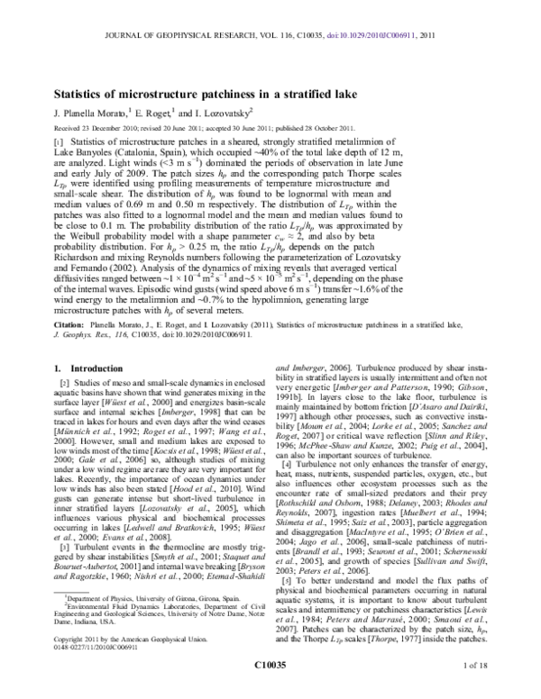 (PDF) Statistics of microstructure patchiness in a stratified lake