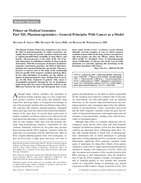 (PDF) Primer on medical genomics. Part XII: Pharmacogenomics--general ...