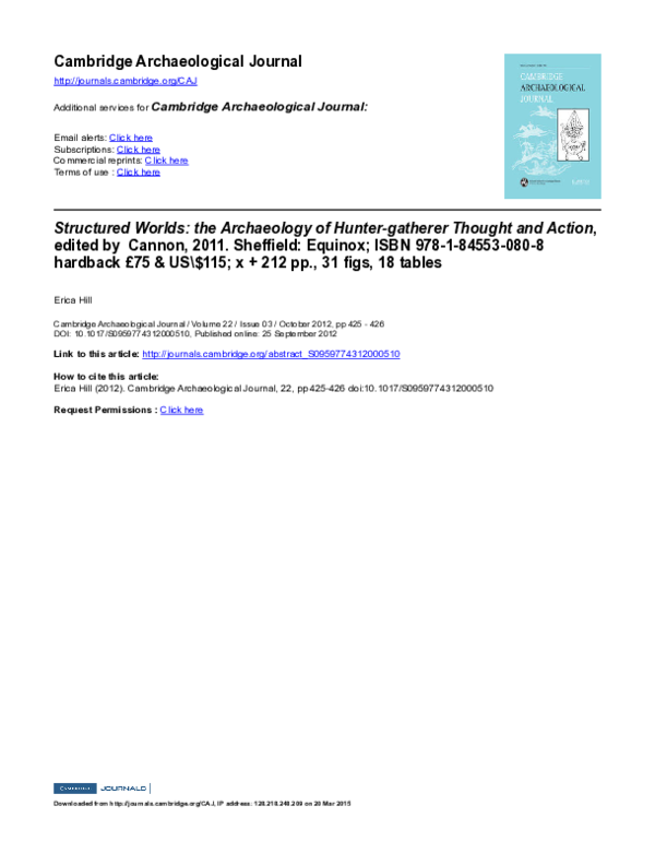 (PDF) Structured Worlds: the Archaeology of Hunter-gatherer Thought and ...