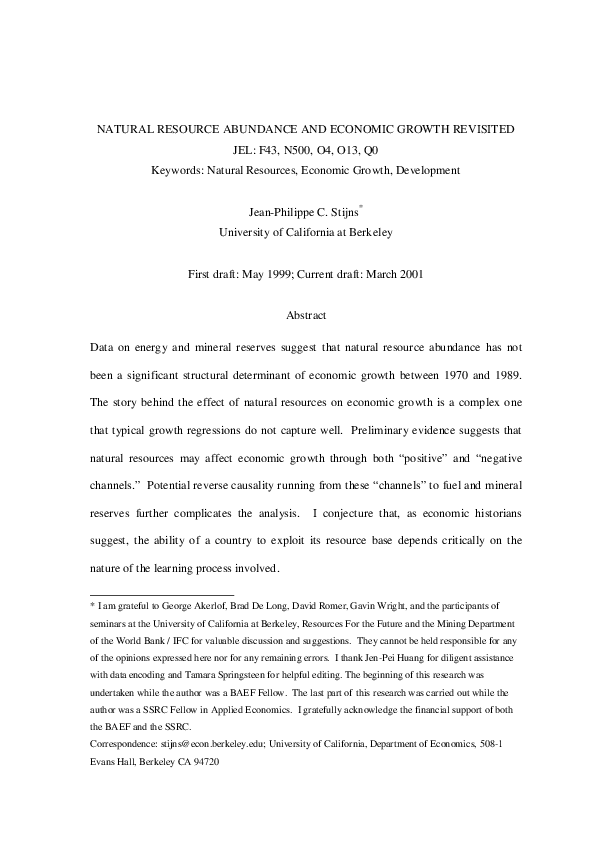 (PDF) Natural resource abundance and economic growth revisited N