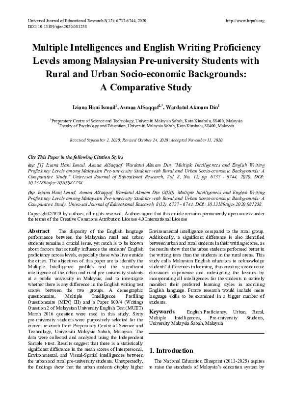(PDF) Multiple Intelligences and English Writing Proficiency Levels ...