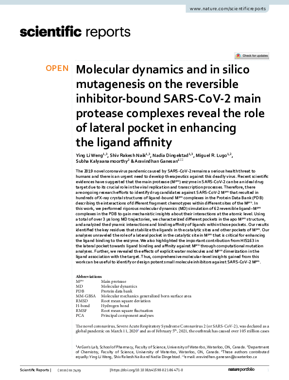 (PDF) Molecular dynamics and in silico mutagenesis on the reversible ...