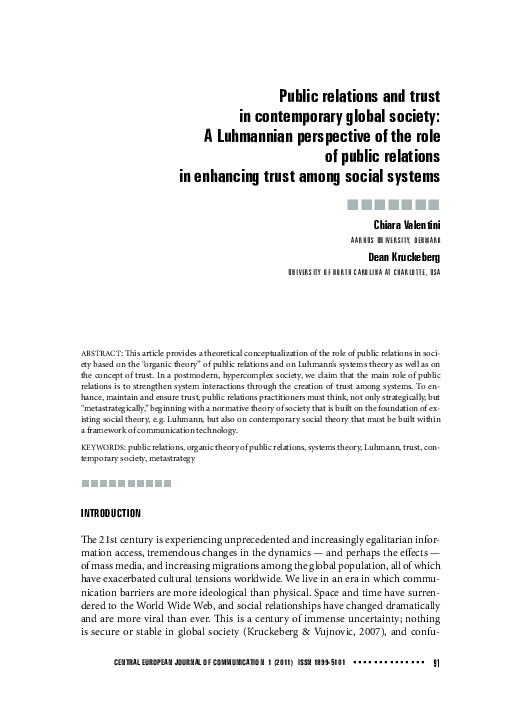 (PDF) Public relations and trust in contemporary global society: A ...