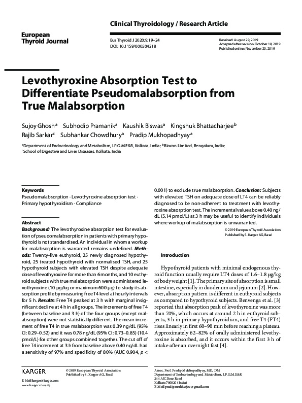 (PDF) Levothyroxine Absorption Test to Differentiate Pseudomalabsorption from True Malabsorption