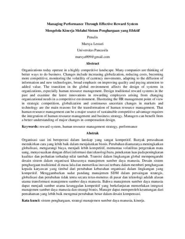 (PDF) Managing Performance Through Effective Reward System