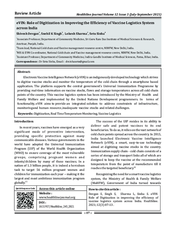(PDF) eVIN: Role of Digitization in Improving the Efficiency of Vaccine ...