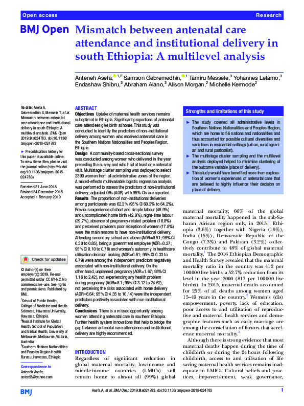 (PDF) Mismatch between antenatal care attendance and institutional ...