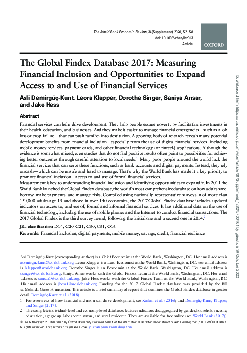 (PDF) The Global Findex Database 2017: Measuring Financial Inclusion ...