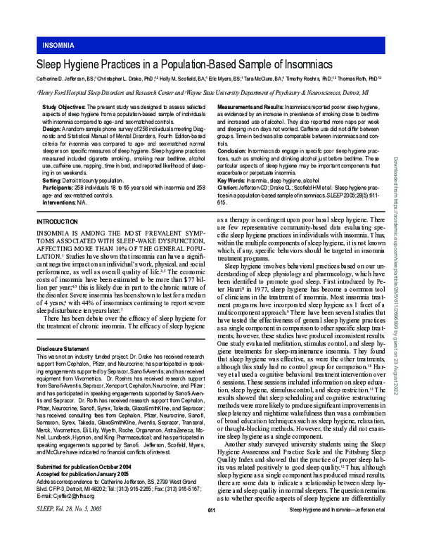 Photo inspiration: Visual Reference: Pdf Sleep Hygiene Practices In A Population Based Sample Of