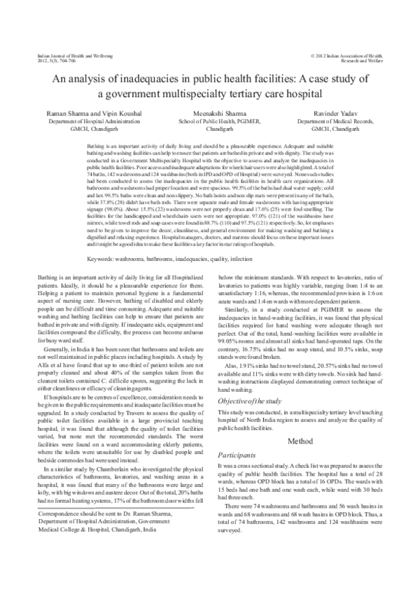 (PDF) An Analysis of Inadequacies in Public Health Facilities: A Case ...