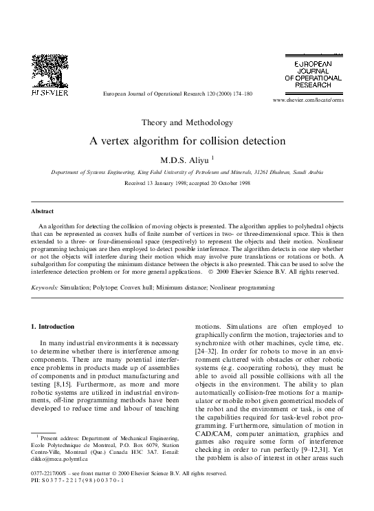(PDF) A vertex algorithm for collision detection