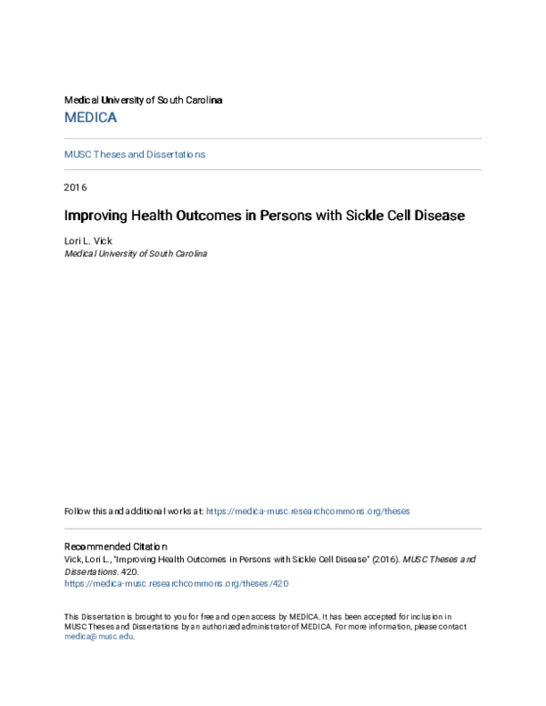 (PDF) Improving Health Outcomes in Persons with Sickle Cell Disease