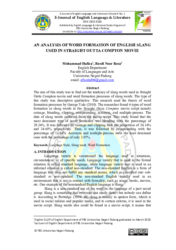 (PDF) An Analysis of Word Formation of English Slang Used in Straight