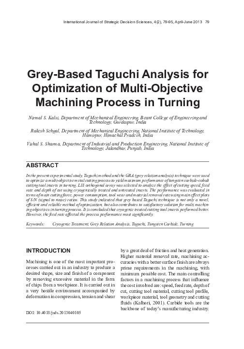(PDF) Grey-Based Taguchi Analysis for Optimization of Multi-Objective ...