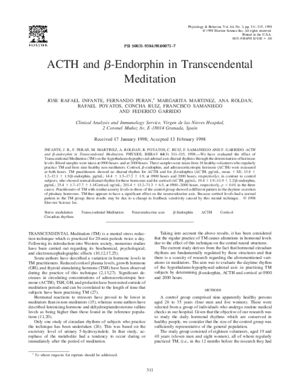 ACTH and β-endorphin in transcendental meditation