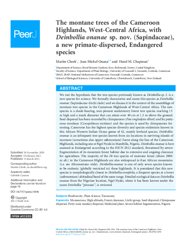 (PDF) The montane trees of the Cameroon Highlands, West-Central Africa ...