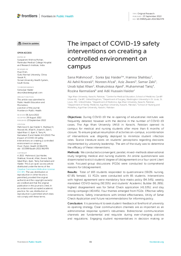 (PDF) The impact of COVID19 safety interventions on creating a