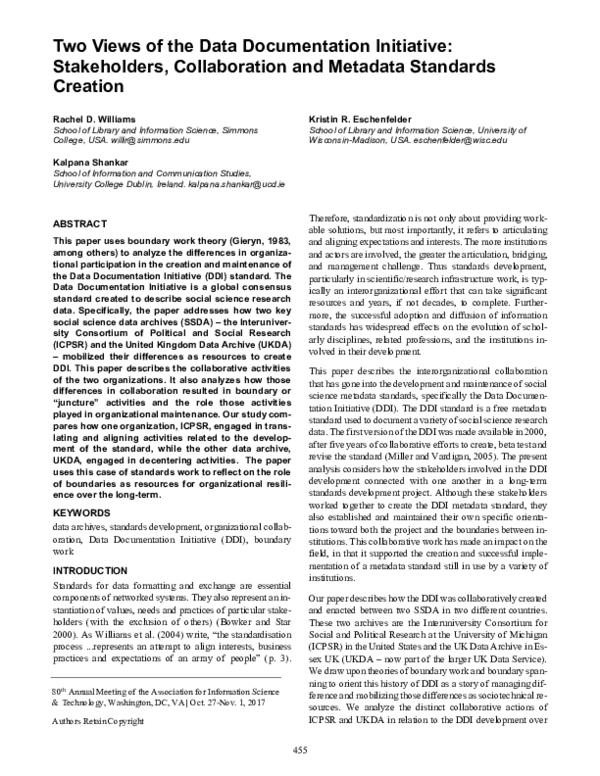 (PDF) Two views of the data documentation initiative: Stakeholders ...