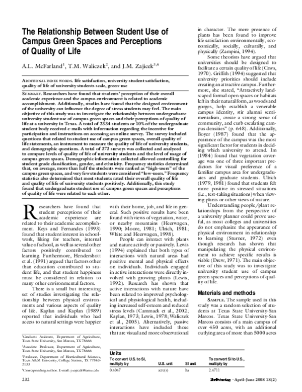(PDF) The Relationship Between Student Use of Campus Green Spaces and ...